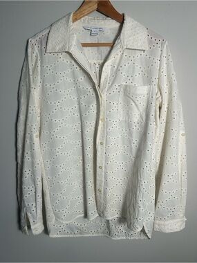 Diane Von Furstenberg White Eyelet long sleeve Blouse